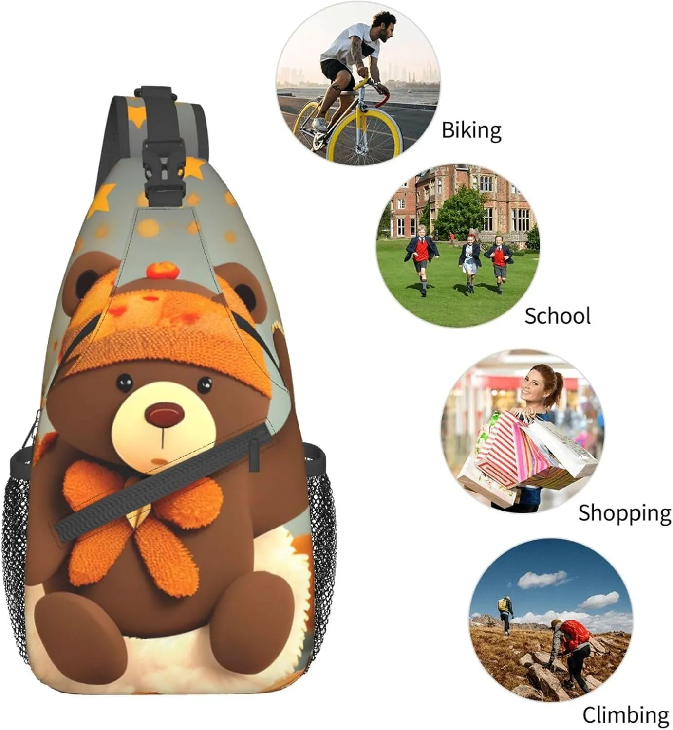 Dancing Thanksgiving Bear Unisex Casual Diagonal Chest Bag,Multipurpose Crossbody Shoulder Bag Travel Hiking Daypack