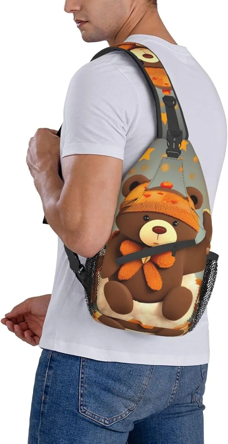 Dancing Thanksgiving Bear Unisex Casual Diagonal Chest Bag,Multipurpose Crossbody Shoulder Bag Travel Hiking Daypack