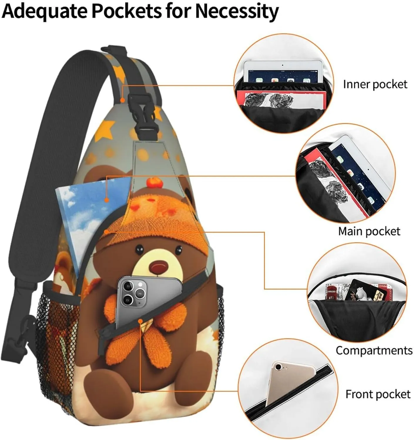 Dancing Thanksgiving Bear Unisex Casual Diagonal Chest Bag,Multipurpose Crossbody Shoulder Bag Travel Hiking Daypack