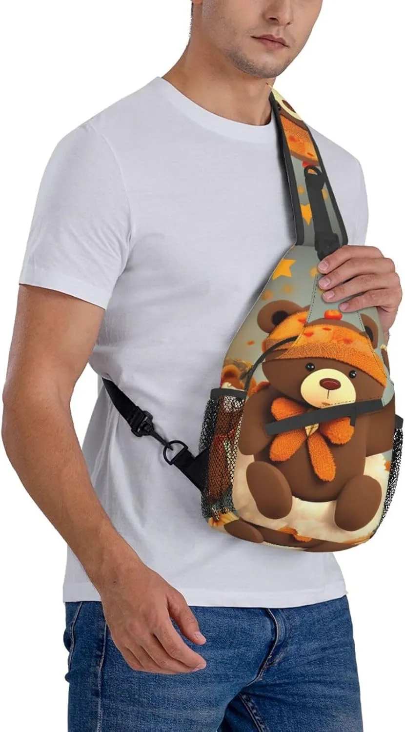 Dancing Thanksgiving Bear Unisex Casual Diagonal Chest Bag,Multipurpose Crossbody Shoulder Bag Travel Hiking Daypack