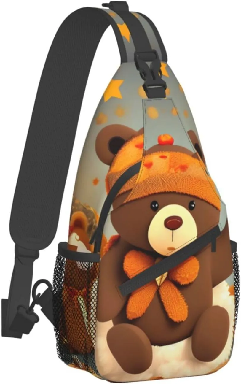 Dancing Thanksgiving Bear Unisex Casual Diagonal Chest Bag,Multipurpose Crossbody Shoulder Bag Travel Hiking Daypack