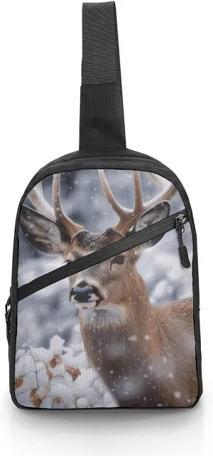 Deer in The Snow Cross Chest Bag Crossbody Backpack for Women Men Sling Bag Travel Hiking Daypack