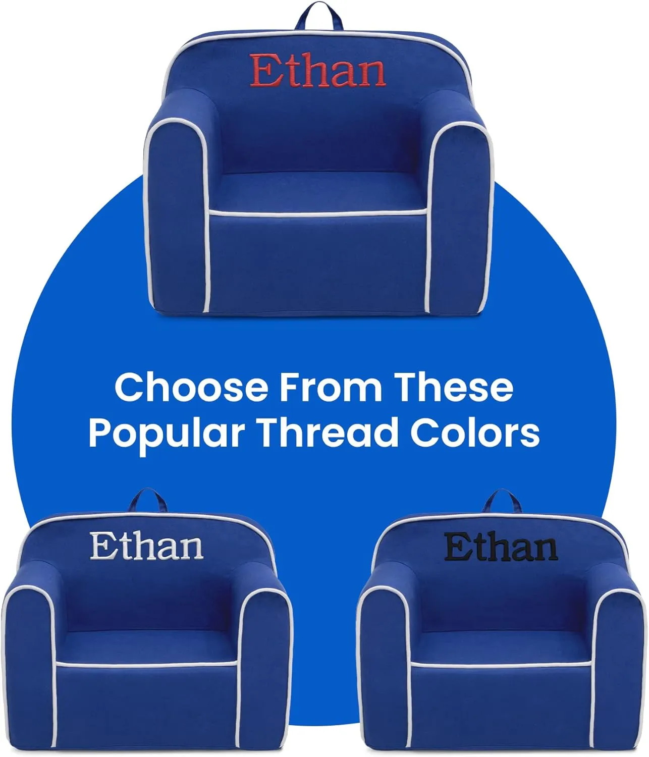 Delta Children Personalized Cozee Chair – Customize with Name – Foam Kids Chair for Ages 18 Months and Up, Blue/White