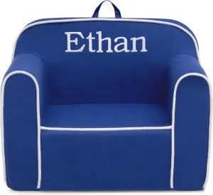 Delta Children Personalized Cozee Chair – Customize with Name – Foam Kids Chair for Ages 18 Months and Up, Blue/White