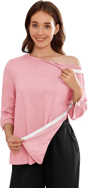 Deyeek Post Shoulder Surgery Shirts for Women Tear Away 3/4 Tops After Rotator Cuff Shirts Chemo Port Adaptive Clothing