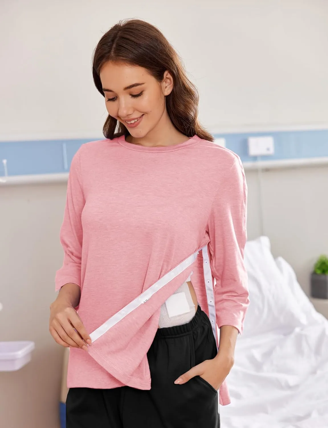 Deyeek Post Shoulder Surgery Shirts for Women Tear Away 3/4 Tops After Rotator Cuff Shirts Chemo Port Adaptive Clothing
