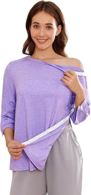 Deyeek Post Shoulder Surgery Shirts for Women Tear Away 3/4 Tops After Rotator Cuff Shirts Chemo Port Adaptive Clothing