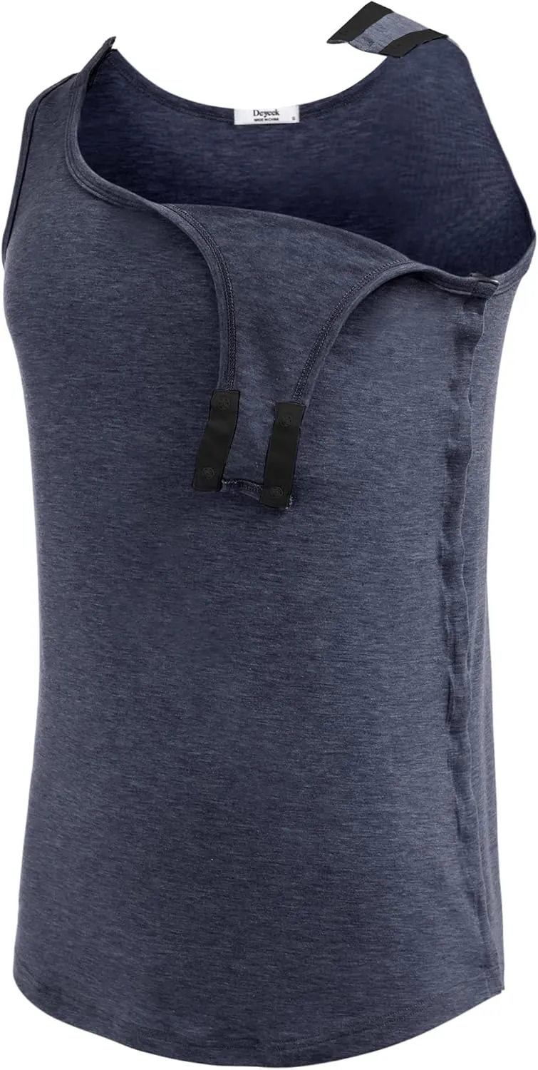 Deyeek Unisex Shoulder Snap-Access Tank Tops Post Surgery Shirts Tear Away Chemo Shirt Clothes After Rotator Cuff Surgery
