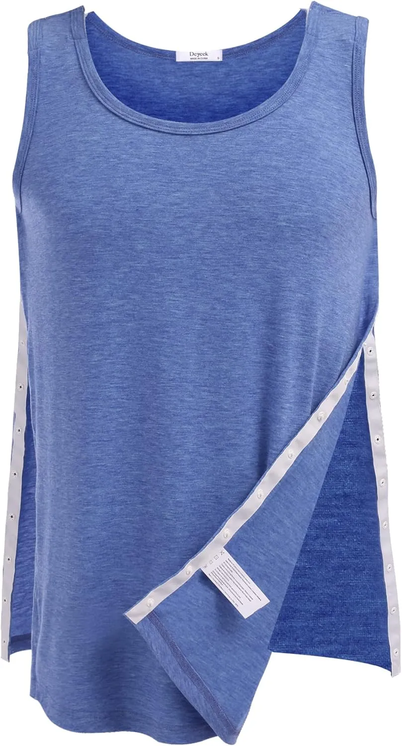 Deyeek Unisex Shoulder Snap-Access Tank Tops Post Surgery Shirts Tear Away Chemo Shirt Clothes After Rotator Cuff Surgery