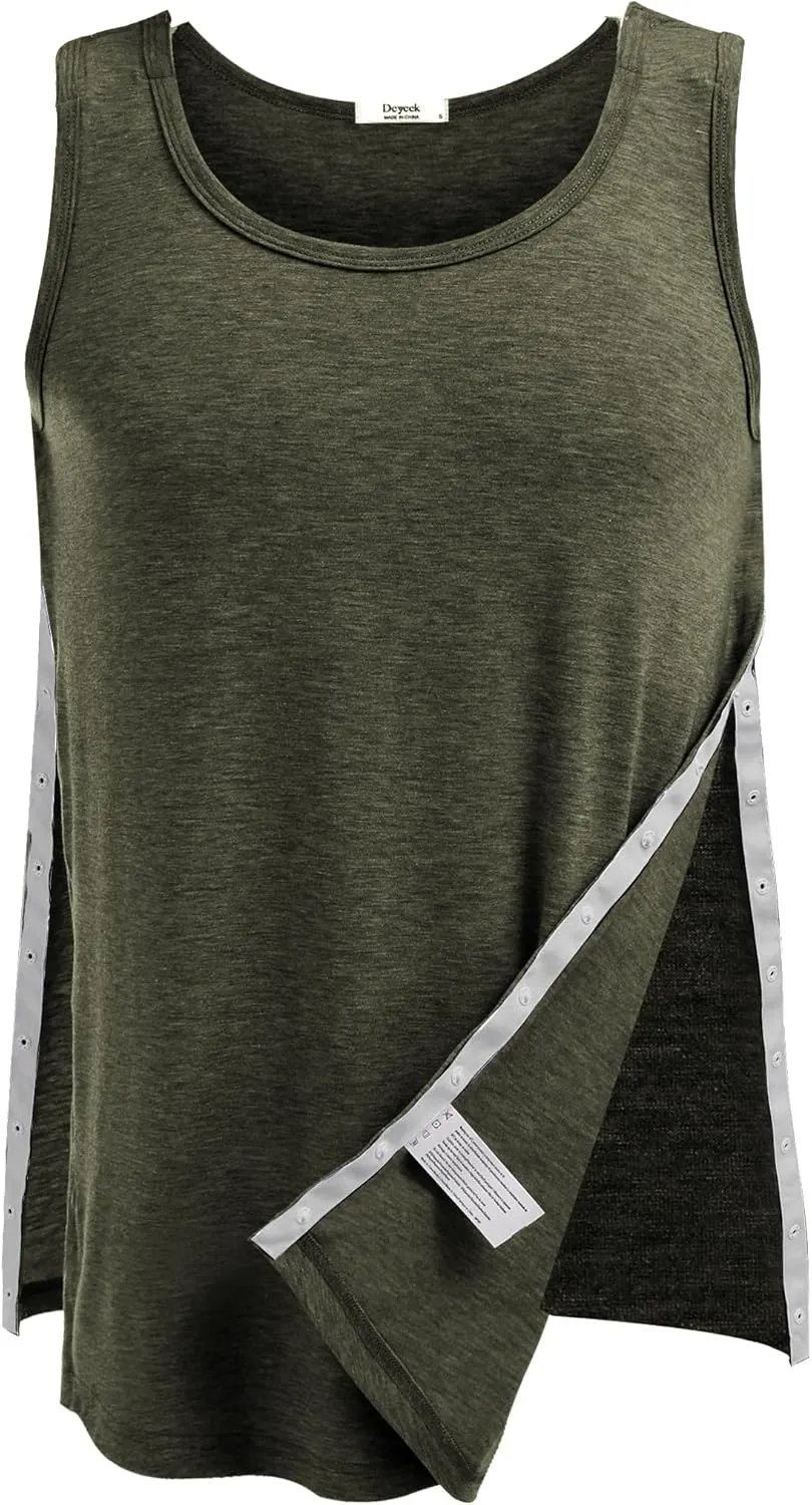 Deyeek Unisex Shoulder Snap-Access Tank Tops Post Surgery Shirts Tear Away Chemo Shirt Clothes After Rotator Cuff Surgery