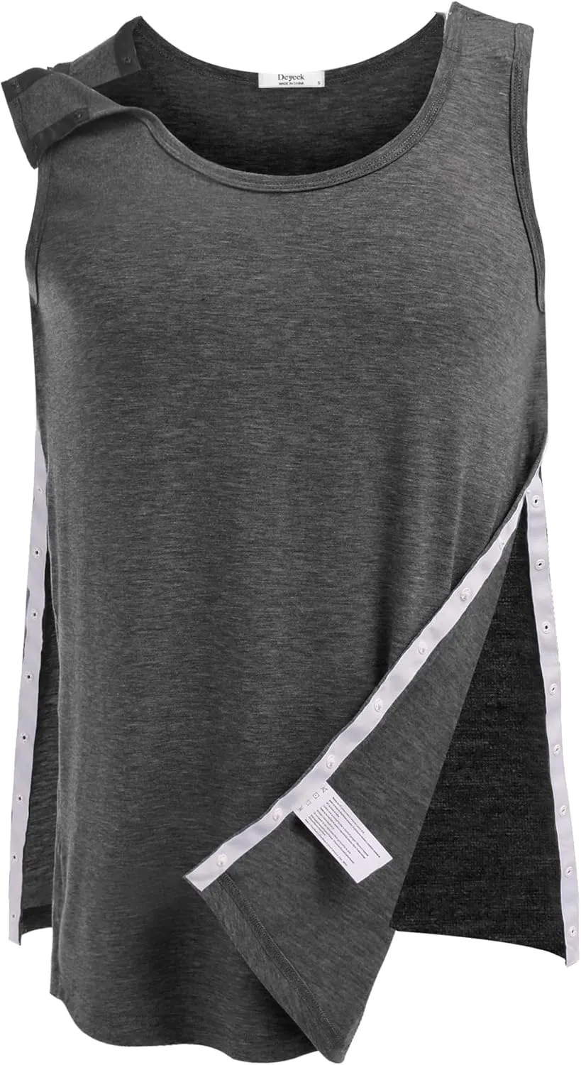 Deyeek Unisex Shoulder Snap-Access Tank Tops Post Surgery Shirts Tear Away Chemo Shirt Clothes After Rotator Cuff Surgery