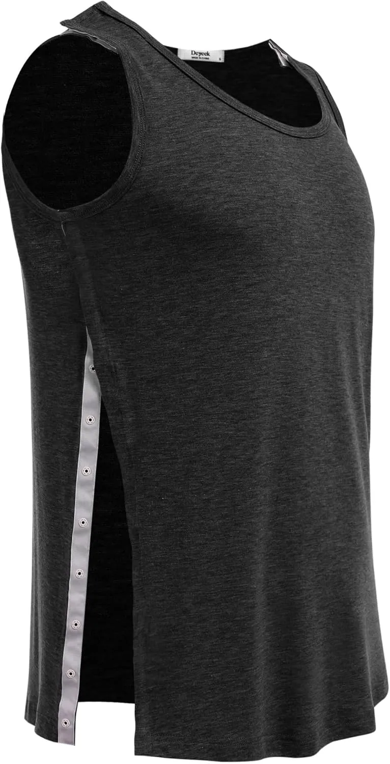 Deyeek Unisex Shoulder Snap-Access Tank Tops Post Surgery Shirts Tear Away Chemo Shirt Clothes After Rotator Cuff Surgery
