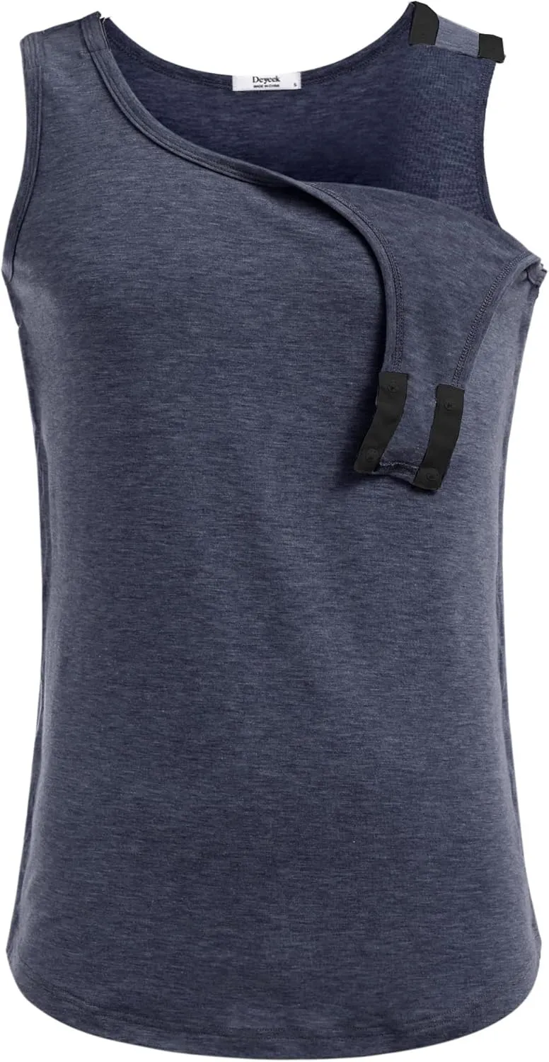 Deyeek Unisex Shoulder Snap-Access Tank Tops Post Surgery Shirts Tear Away Chemo Shirt Clothes After Rotator Cuff Surgery