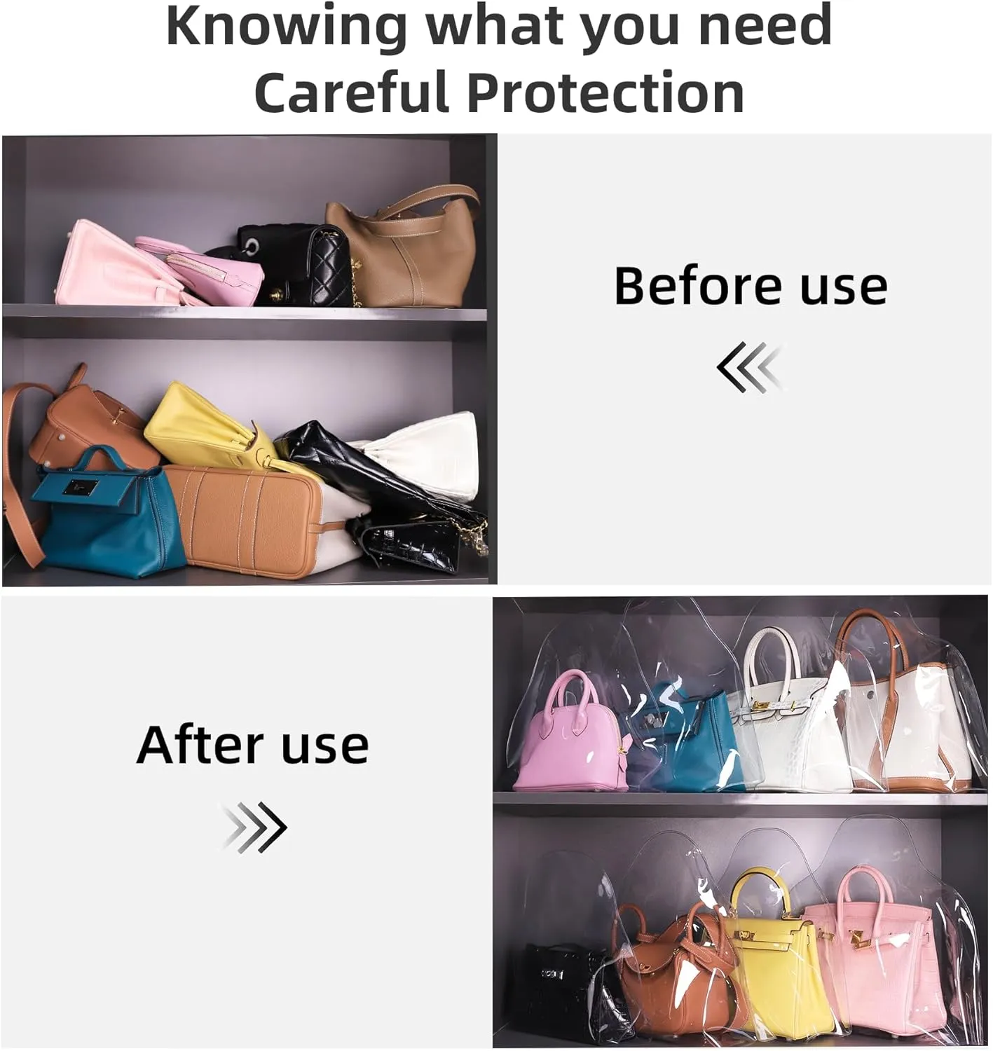 DGAZ Clear Dust Bags for Luxury Handbags,Waterproof Purse Storage Bag,Lightweight Handbag Protector(Medium)