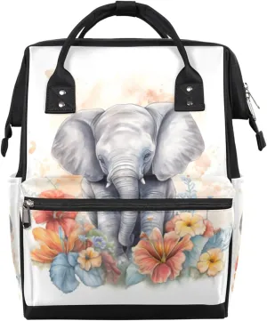 Diaper Backpack Bag for Mom Dad Men Women Unisex, Tropic Flower Elephant Back Packs Multifunction Casual Travel Backpacks Diaper Bag Daypack