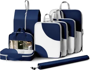DIMJ Lightweight Compression Packing Cubes for Travel - 8 Pack with Transparent Window Wash Bag & Sock Bag