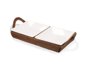 Divided Tray With 2 Porcelain Inserts