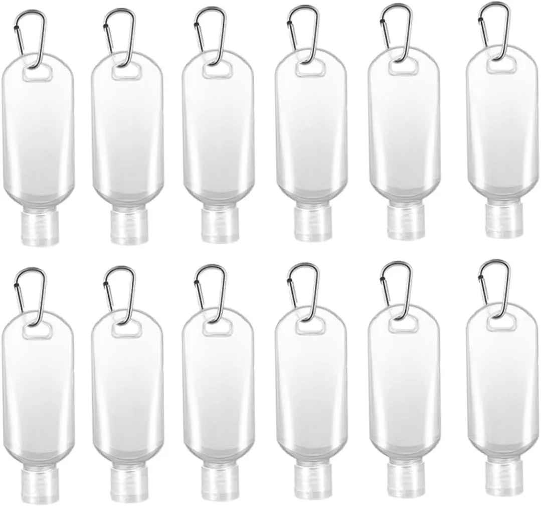 DOITOOL 12 Pack 50ml Squeeze Travel Bottles Airless Pump Leakproof Portable Empty Refillable Containers Hook Random Color