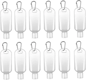 DOITOOL 12 Pack 50ml Squeeze Travel Bottles Airless Pump Leakproof Portable Empty Refillable Containers Hook Random Color