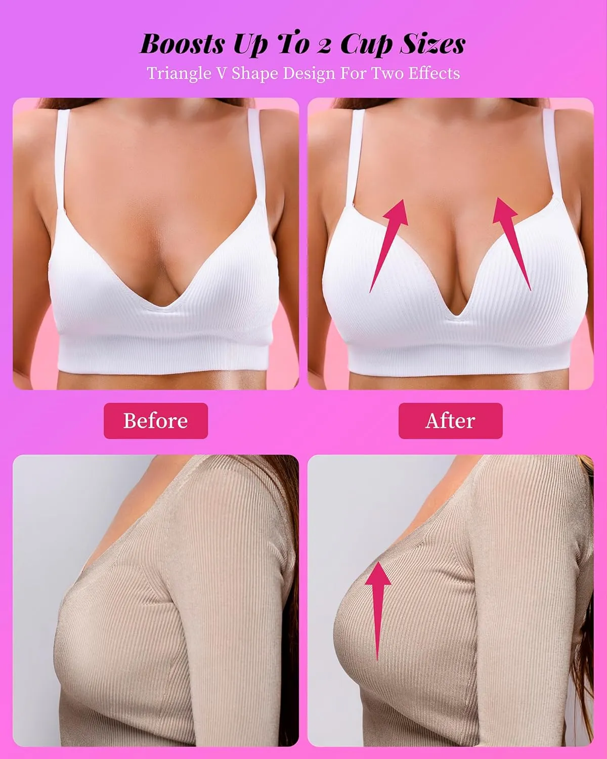 Double Sided Sticky Bra Push Up - Adhesive Bra Inserts Padded Reusable Bikini Boob Lift for Strapless Swimsuit Sport Bra