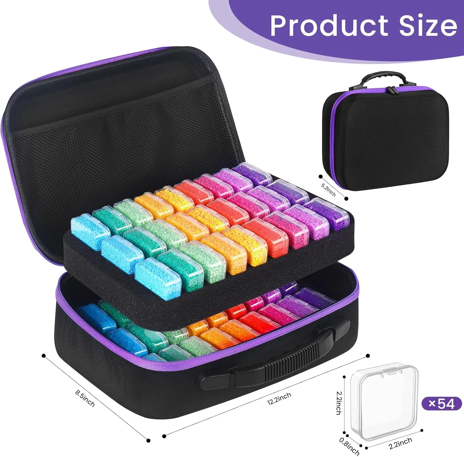 Douorgan Diamond Painting Storage Containers Portable Bead Organizer Shockproof Bead Art Storage Case Jewelry Beads Storage Box (54 Small Boxes)