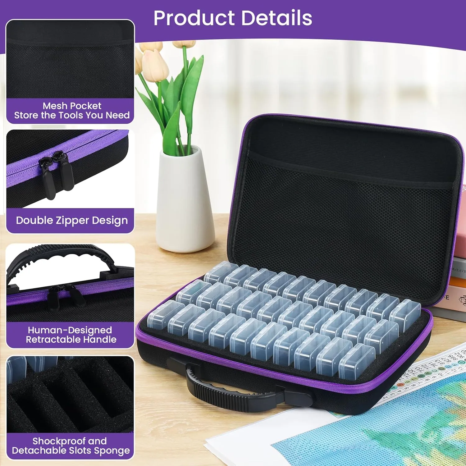 Douorgan Diamond Painting Storage Containers Portable Bead Organizer Shockproof Bead Art Storage Case Jewelry Beads Storage Box (54 Small Boxes)