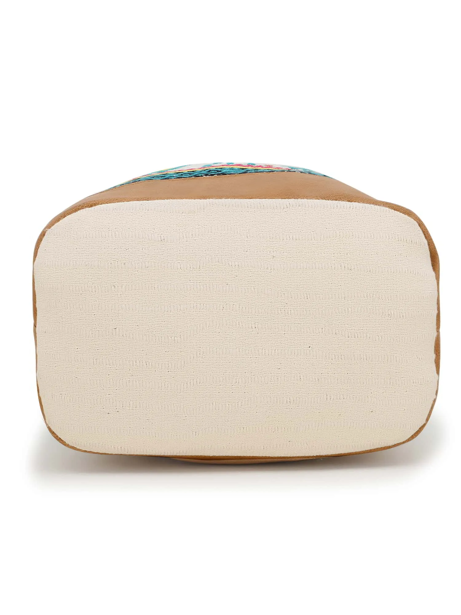 Droopy Greek Key Textured Polycotton Jacquard & Leatherette Sling Bag