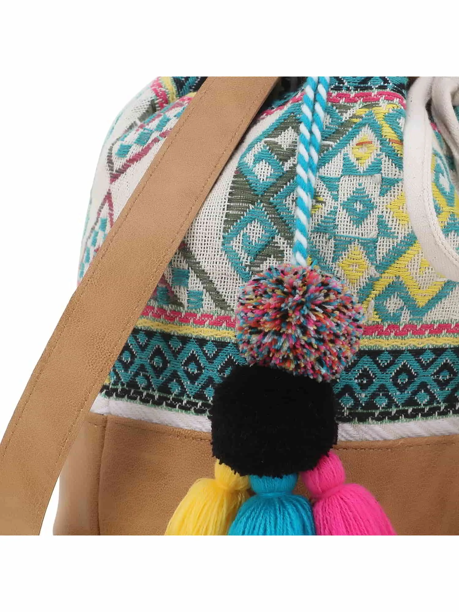 Droopy Greek Key Textured Polycotton Jacquard & Leatherette Sling Bag