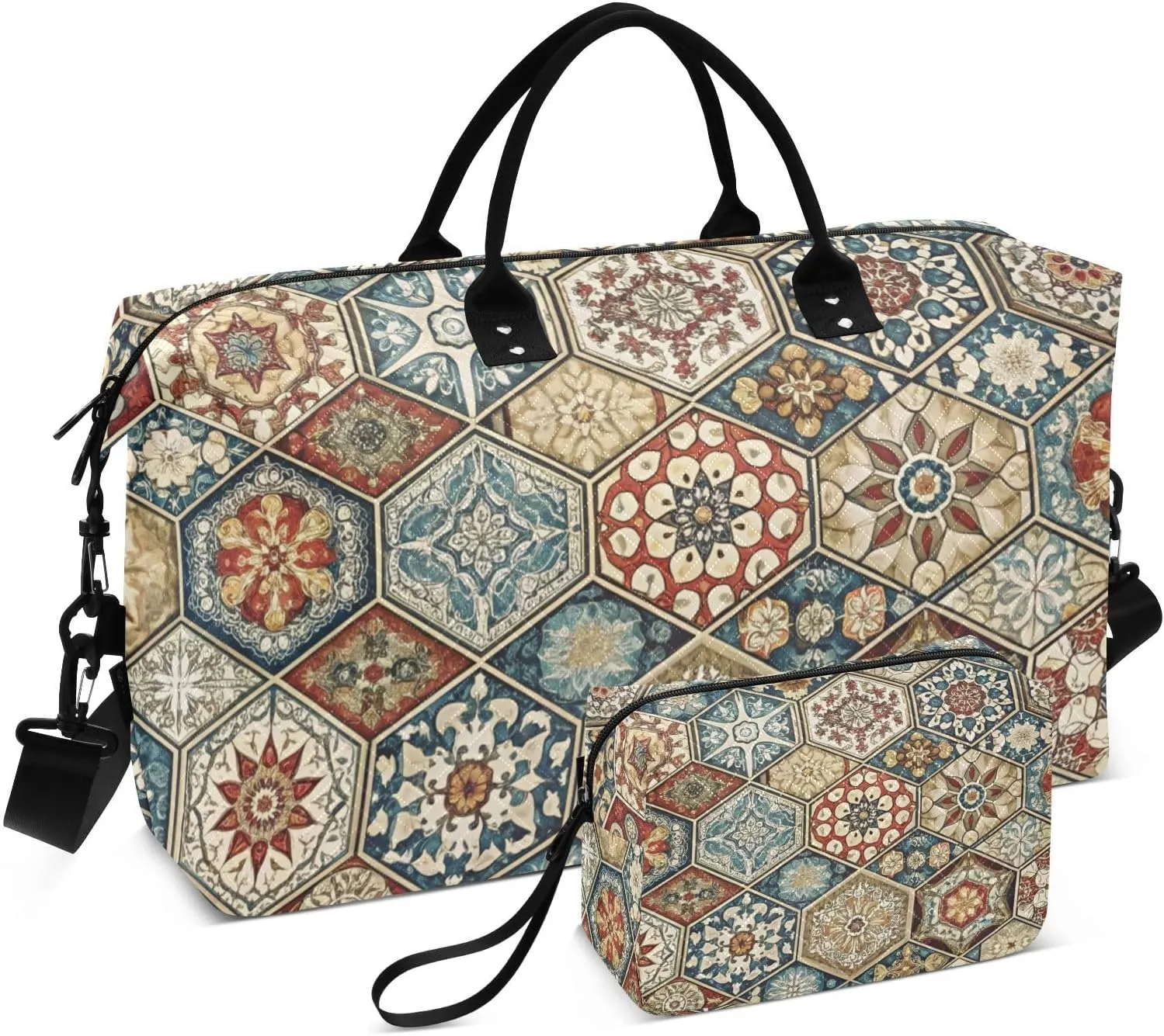 Duffel Bag for Traveling, Azulejos Spain Pattern Travel Bag Gym Bag, with Multiple Interior Pockets Shoulder Weekender Bag for Women Men with Toiletry Bag 20.5L x 1.9W x 13.8H