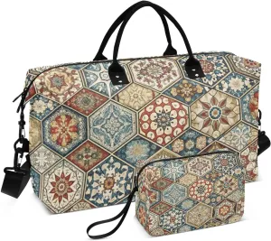Duffel Bag for Traveling, Azulejos Spain Pattern Travel Bag Gym Bag, with Multiple Interior Pockets Shoulder Weekender Bag for Women Men with Toiletry Bag 20.5L x 1.9W x 13.8H