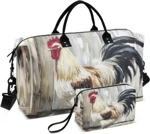 Duffel Bag for Traveling, Rooster Retro Barn Travel Bag Gym Bag, with Multiple Interior Pockets Shoulder Weekender Bag for Women Men with Toiletry Bag 20.5L x 7.9W x 13.8H
