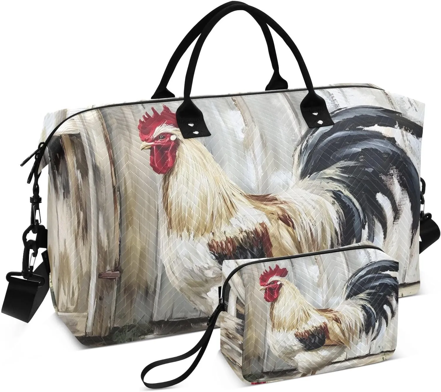 Duffel Bag for Traveling, Rooster Retro Barn Travel Bag Gym Bag, with Multiple Interior Pockets Shoulder Weekender Bag for Women Men with Toiletry Bag 20.5L x 7.9W x 13.8H
