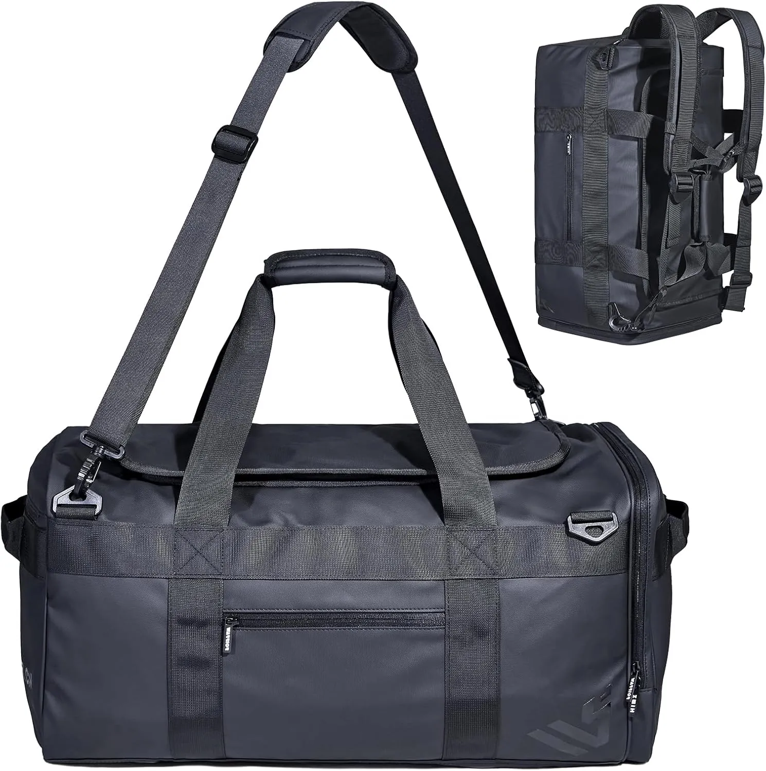 Duffle Backpack Heavy Duty Gym Bag for Men, 50L Convertible Travel Duffel Water Resistant Large Hand Bag for Sport Weekend, Black