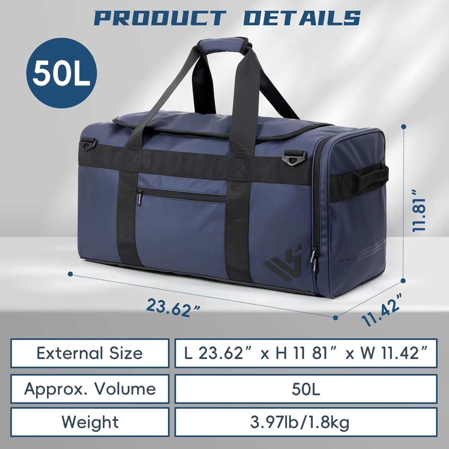 Duffle Backpack Heavy Duty Gym Bag for Men, 50L Convertible Travel Duffel Water Resistant Large Hand Bag for Sport Weekend, Blue