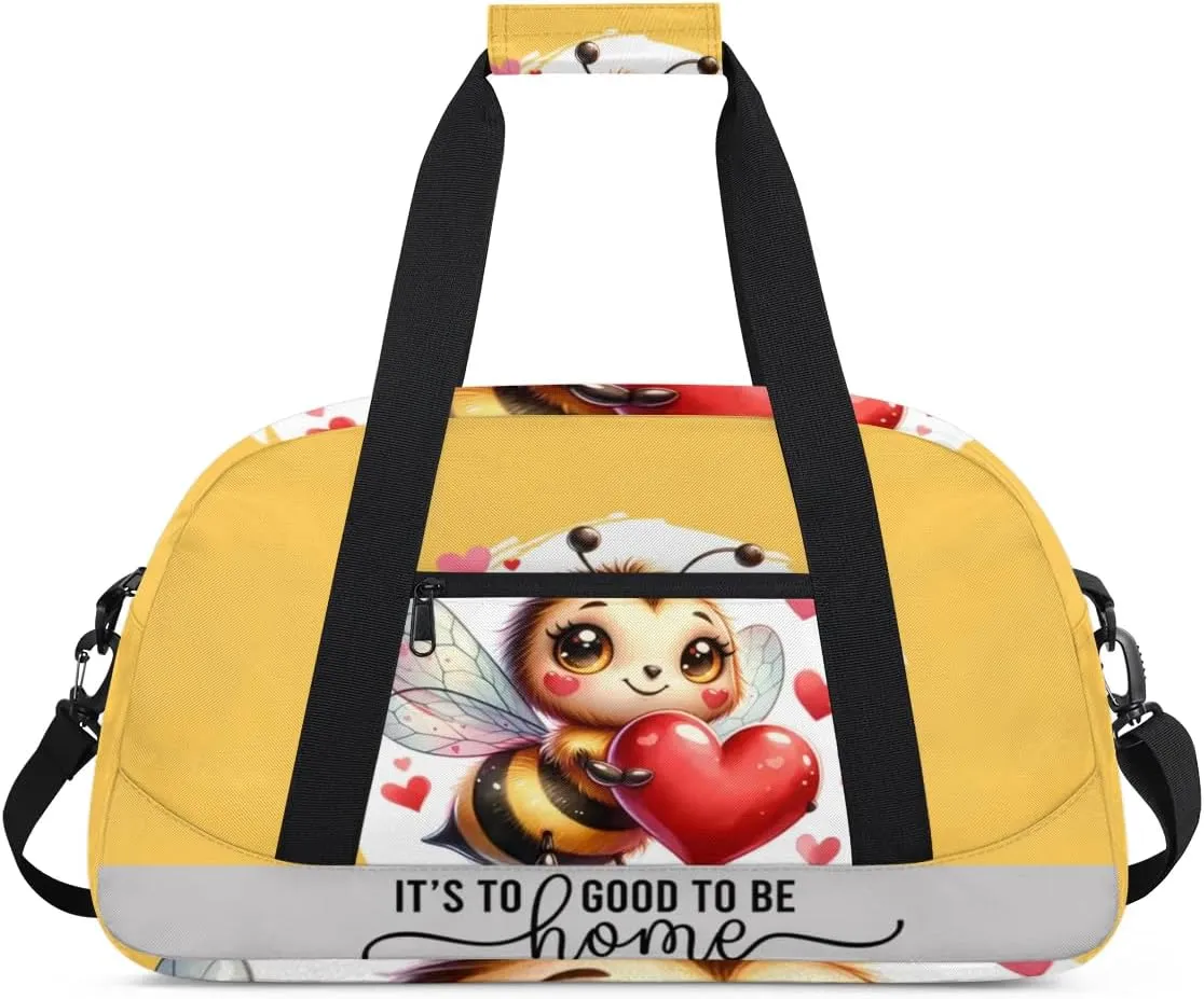 Duffle Bag Bee Love Heart PersonalizedGym Bag Travel Bag Luggage Bag Waterproof Lightweight Sports for Dance Gymnastics Cheers Soccer Wrestling Hospital, for Weekender Overnight