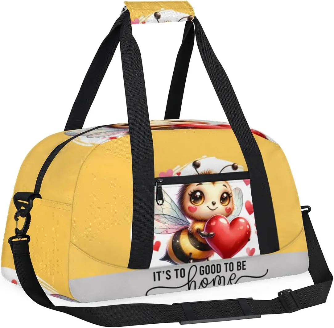 Duffle Bag Bee Love Heart PersonalizedGym Bag Travel Bag Luggage Bag Waterproof Lightweight Sports for Dance Gymnastics Cheers Soccer Wrestling Hospital, for Weekender Overnight