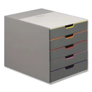 Durable® VARICOLOR Stackable Plastic Drawer Box, 5 Drawers, Letter to Folio Size Files, 11.5" x 14" x 11", Gray