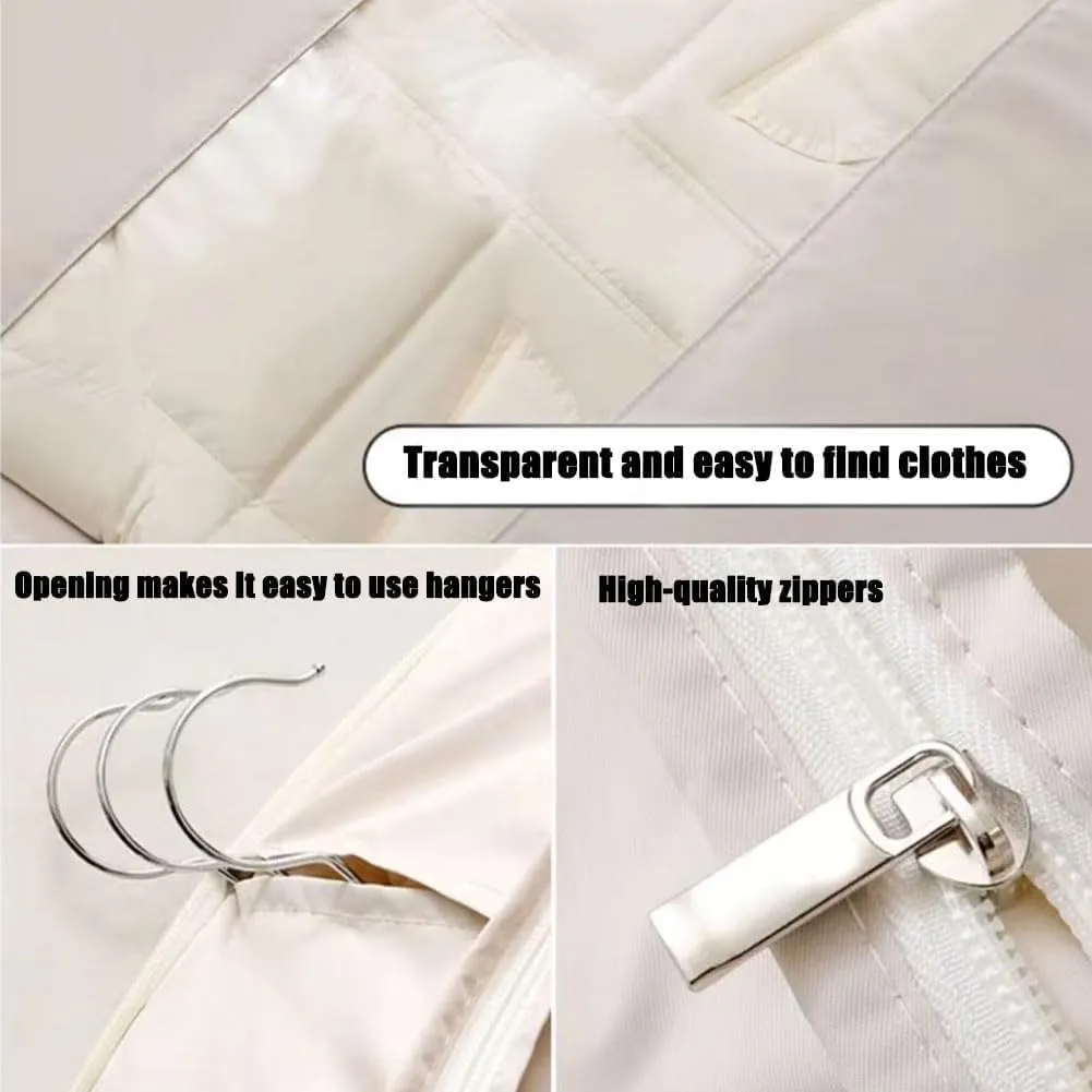 Dust Cover Clothes Bags for Down Coat，Space Saver Closet Organizers，Space Saving Hanging Garment Bag with Self Compression Zipper(Blue,XX-Large)