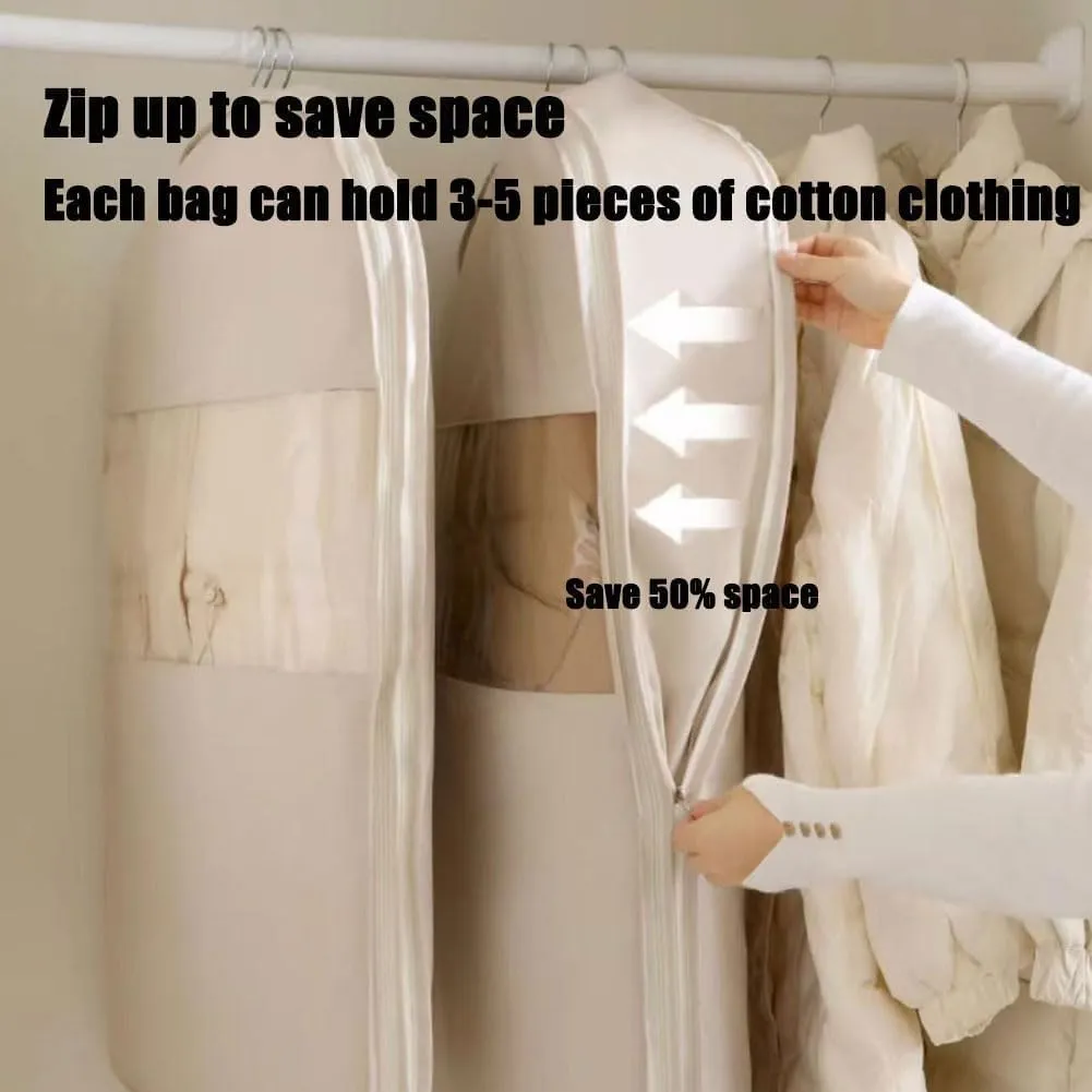 Dust Cover Clothes Bags for Down Coat，Space Saver Closet Organizers，Space Saving Hanging Garment Bag with Self Compression Zipper(Blue,XX-Large)