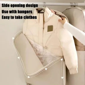 Dust Cover Clothes Bags for Down Coat，Space Saver Closet Organizers，Space Saving Hanging Garment Bag with Self Compression Zipper(Blue,XX-Large)