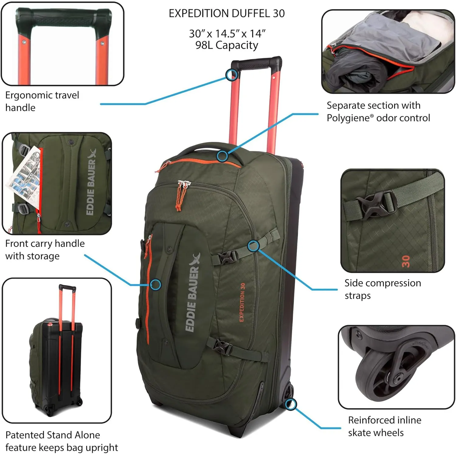 Eddie Bauer Expedition Duffel Bag 2.0-Made from Rugged Polycarbonate and Nylon, Black, 30L