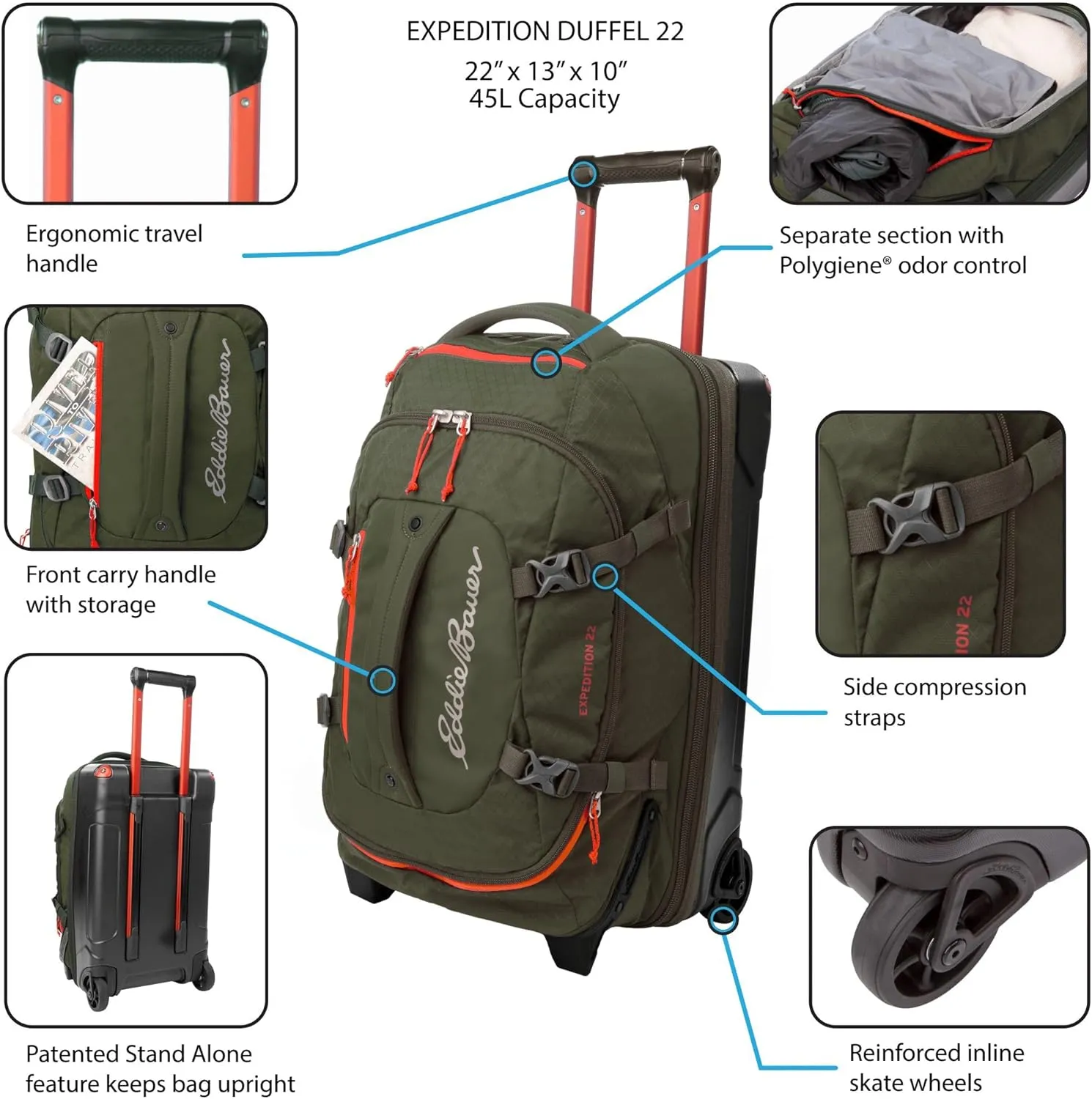 Eddie Bauer Expedition Duffel Bag 2.0-Made from Rugged Polycarbonate and Nylon, Rust, 22L
