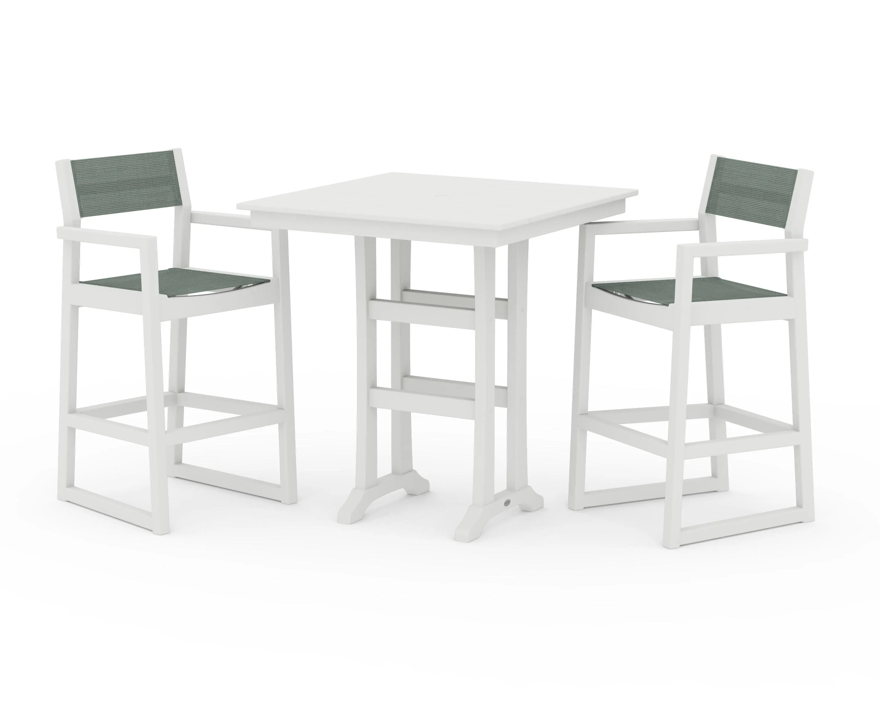 EDGE Sling Arm Chair 3-Piece Farmhouse Bar Set with Trestle Legs