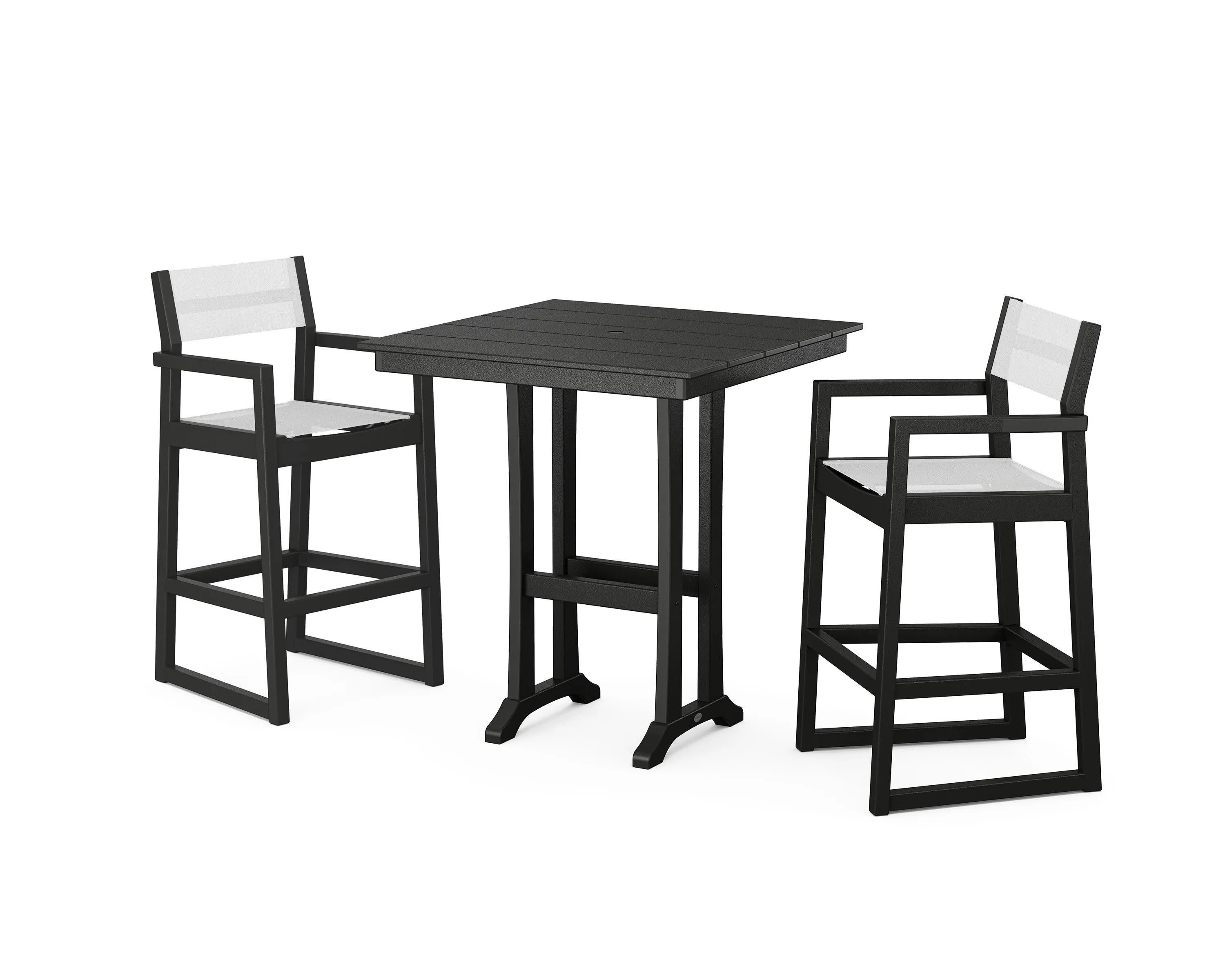 EDGE Sling Arm Chair 3-Piece Farmhouse Bar Set with Trestle Legs