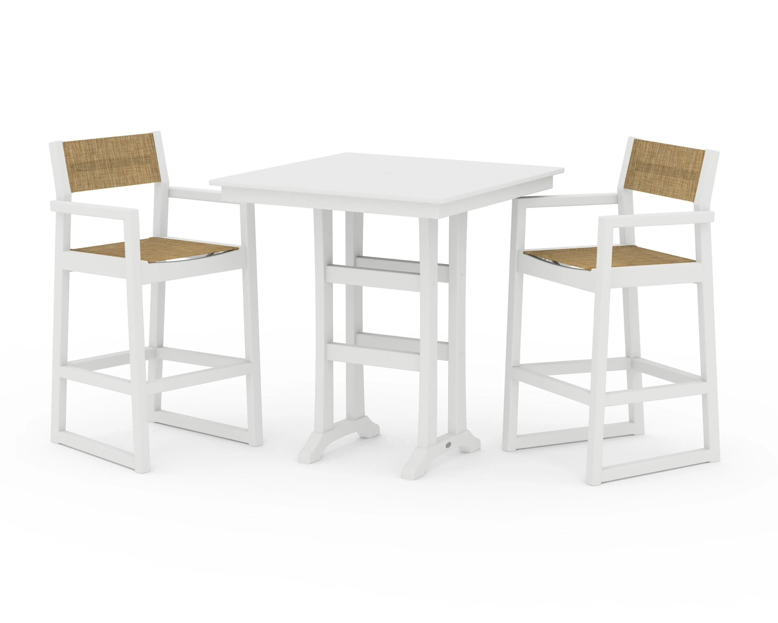 EDGE Sling Arm Chair 3-Piece Farmhouse Bar Set with Trestle Legs