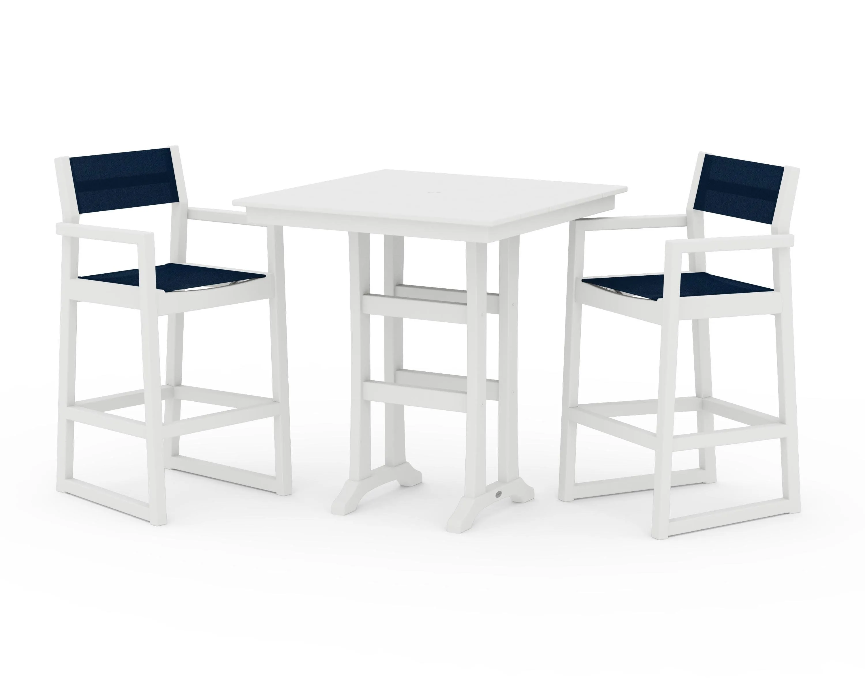 EDGE Sling Arm Chair 3-Piece Farmhouse Bar Set with Trestle Legs