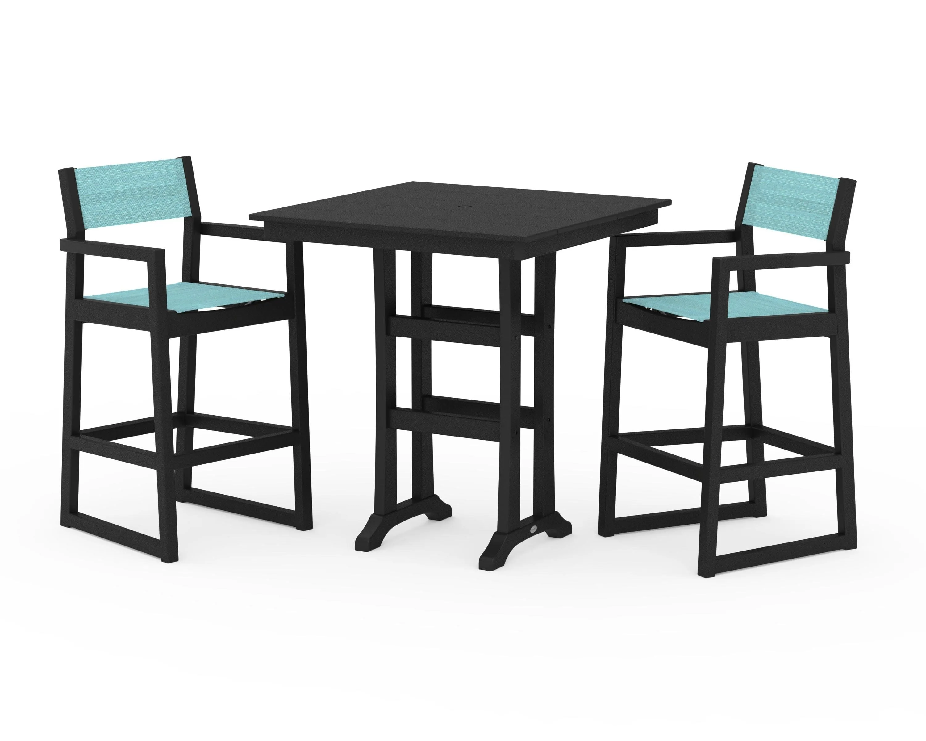 EDGE Sling Arm Chair 3-Piece Farmhouse Bar Set with Trestle Legs