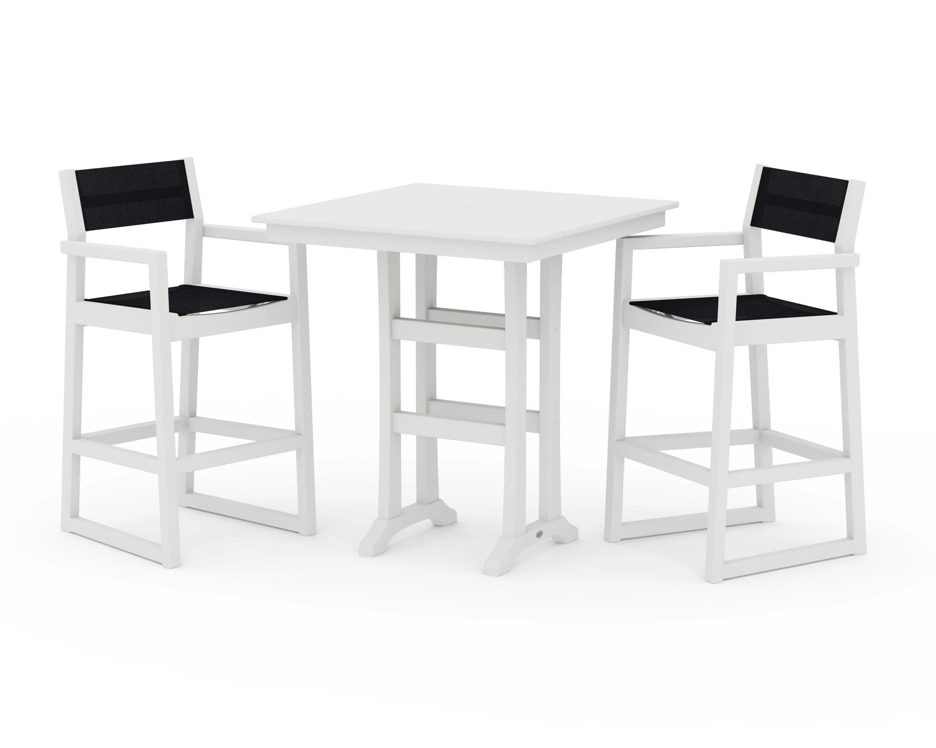 EDGE Sling Arm Chair 3-Piece Farmhouse Bar Set with Trestle Legs