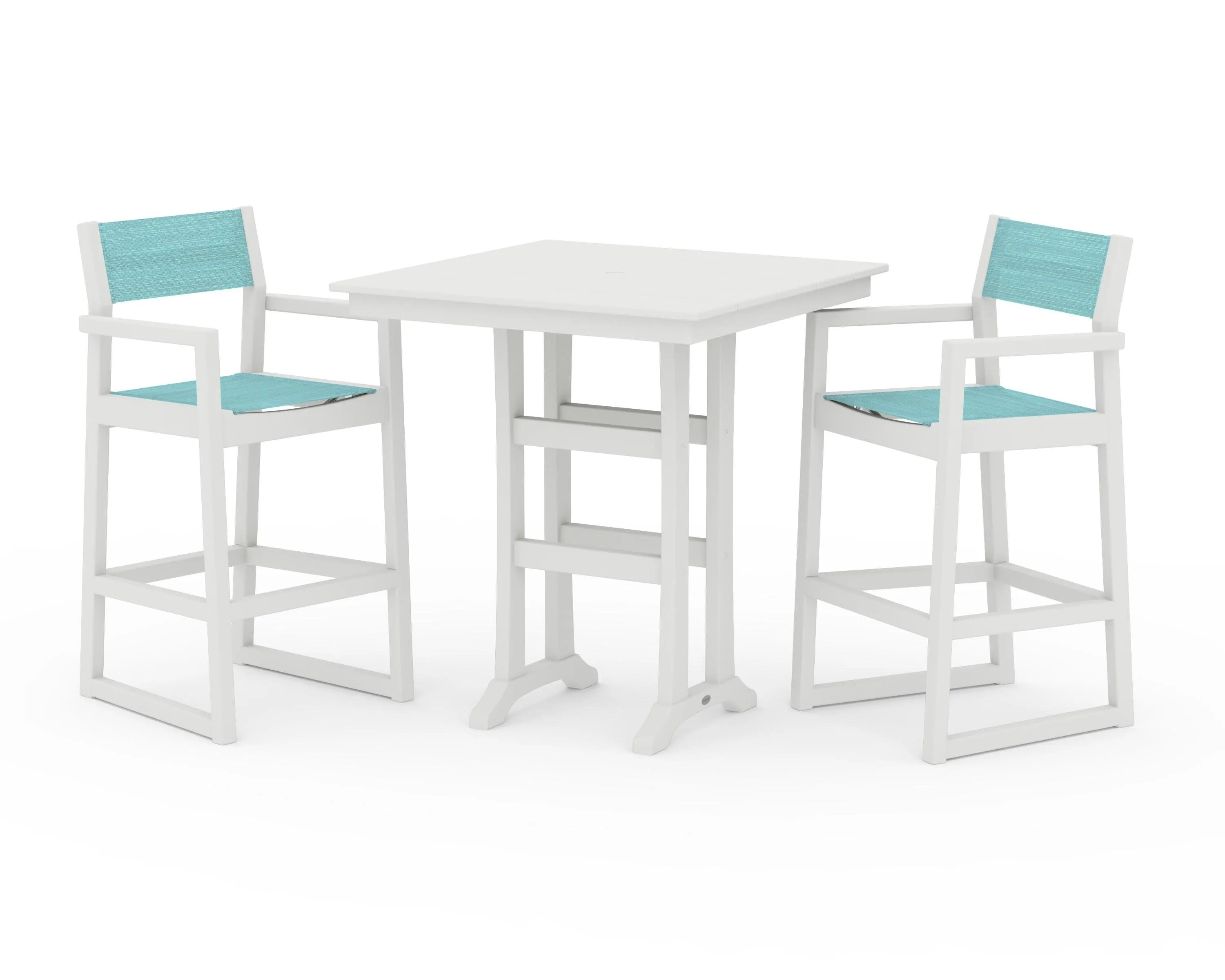 EDGE Sling Arm Chair 3-Piece Farmhouse Bar Set with Trestle Legs