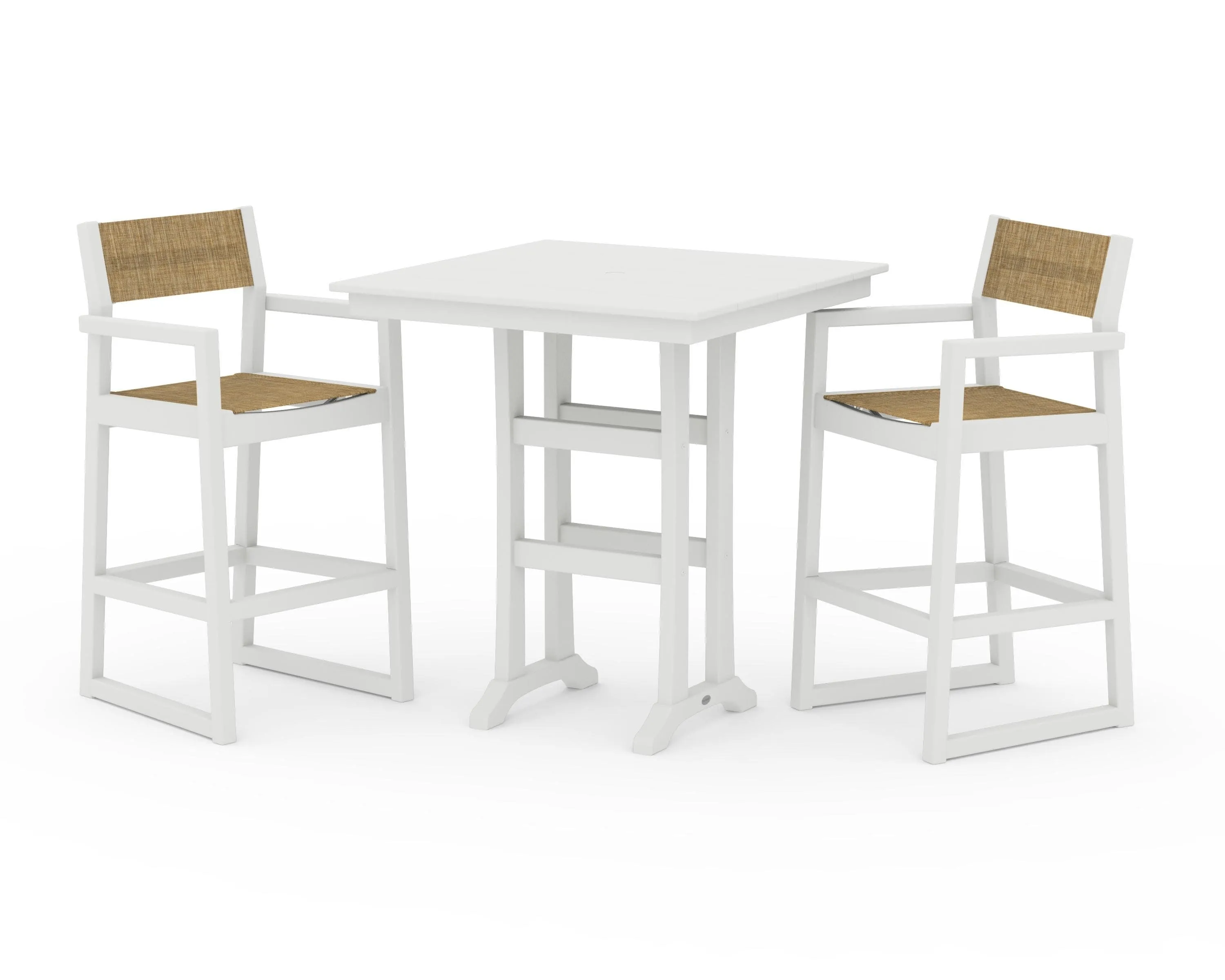 EDGE Sling Arm Chair 3-Piece Farmhouse Bar Set with Trestle Legs